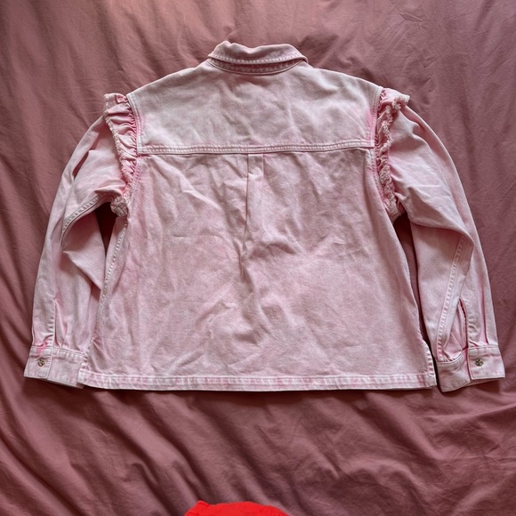 NWT Something Navy Magnolia shirt jacket Ruffle Pink Medium - Picture 5 of 6